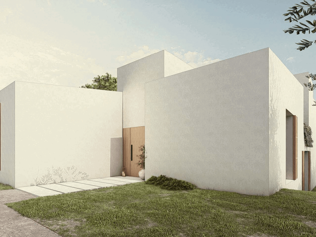 Contemporary white villa in Ferragudo, Algarve, Portugal with minimalist design.