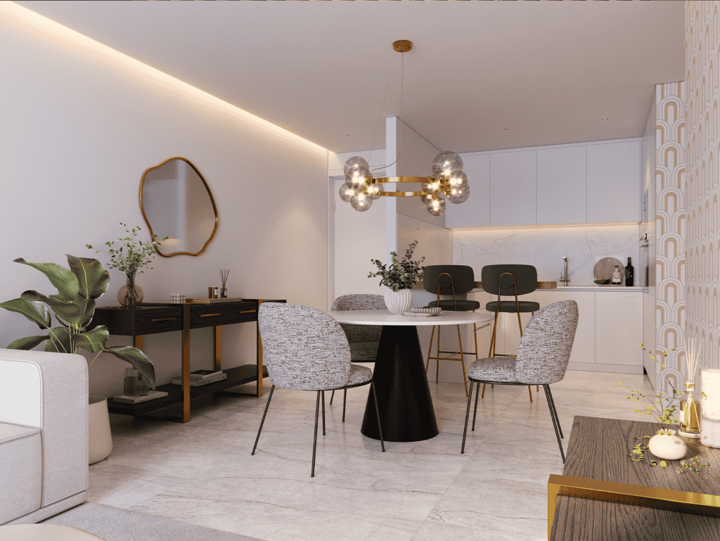 Chic dining space featuring contemporary furniture and elegant lighting in Ribeira Brava, Madeira, P.