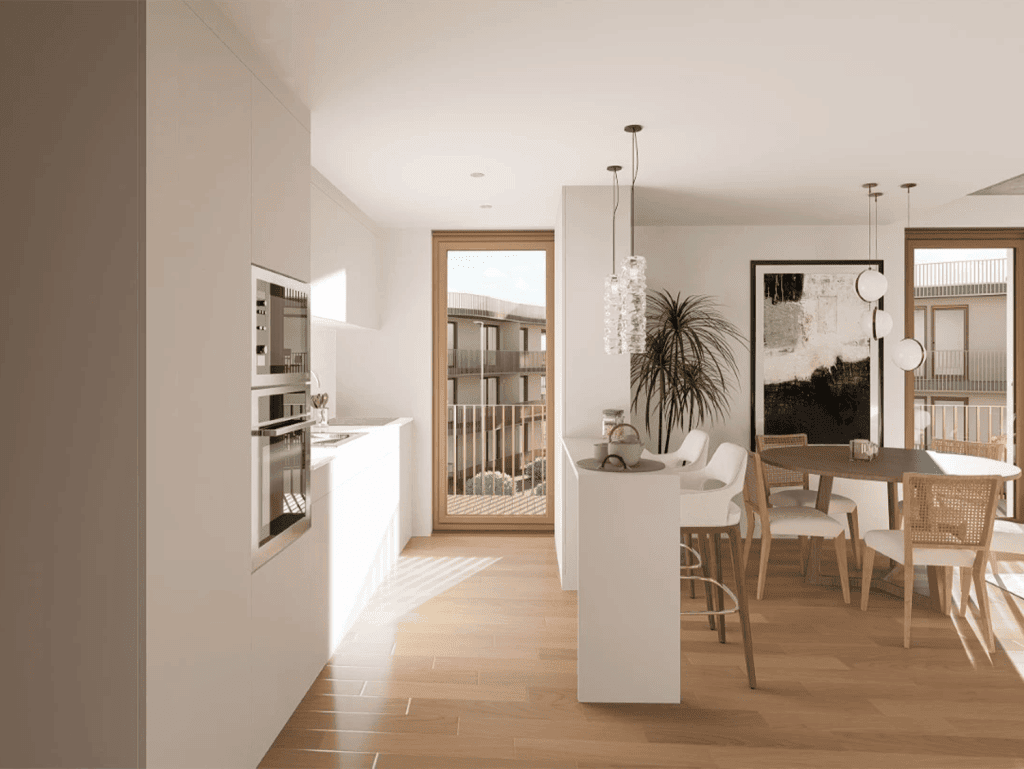 Bright, modern interior of a heritage property in Coimbra, Portugal with stylish decor and natural l.