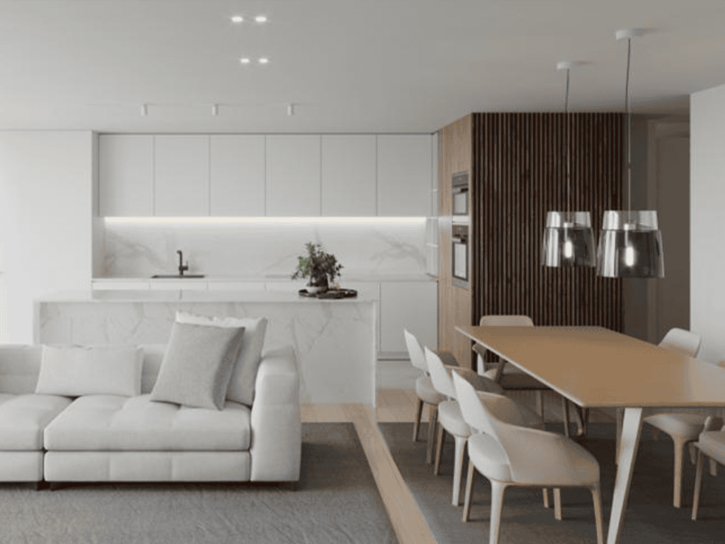 Elegant living room and dining space in Douro Atlantico, Porto, Portugal.