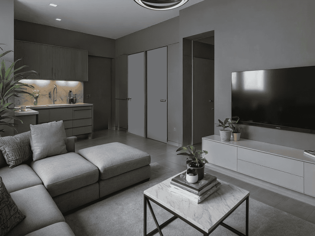 Contemporary interior design with sleek furniture and minimalist decor at Portside Residences, Athen.