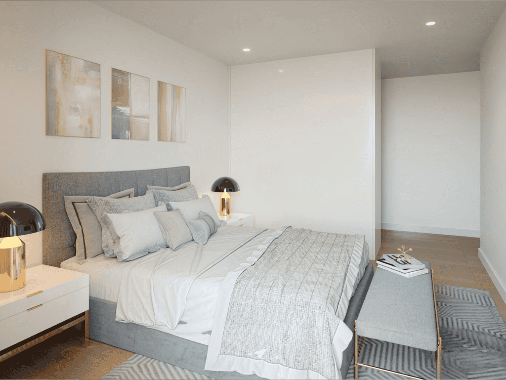 Elegant bedroom in Porto, Portugal, featuring contemporary design and cozy ambiance.