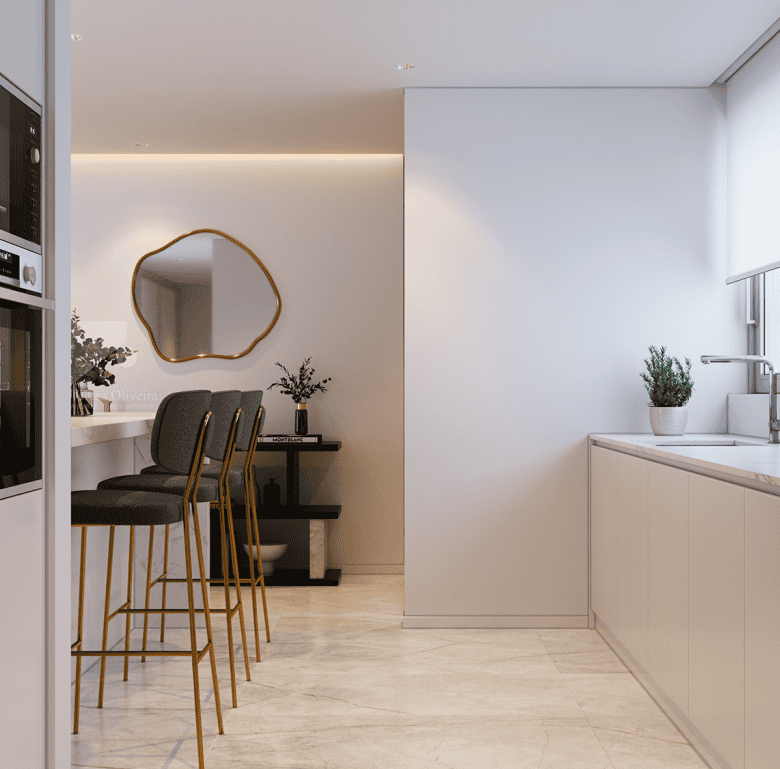 Modern kitchen and dining area in Ribeira Brava, Madeira, Portugal, featuring sleek design and natur.