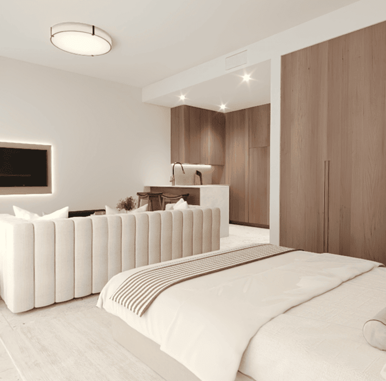 Contemporary Algarve property interior with stylish decor and open-plan layout.