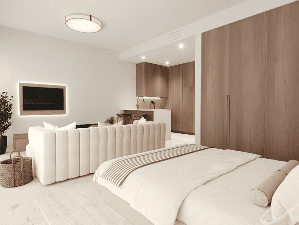 Contemporary Algarve property interior with stylish decor and open-plan layout.