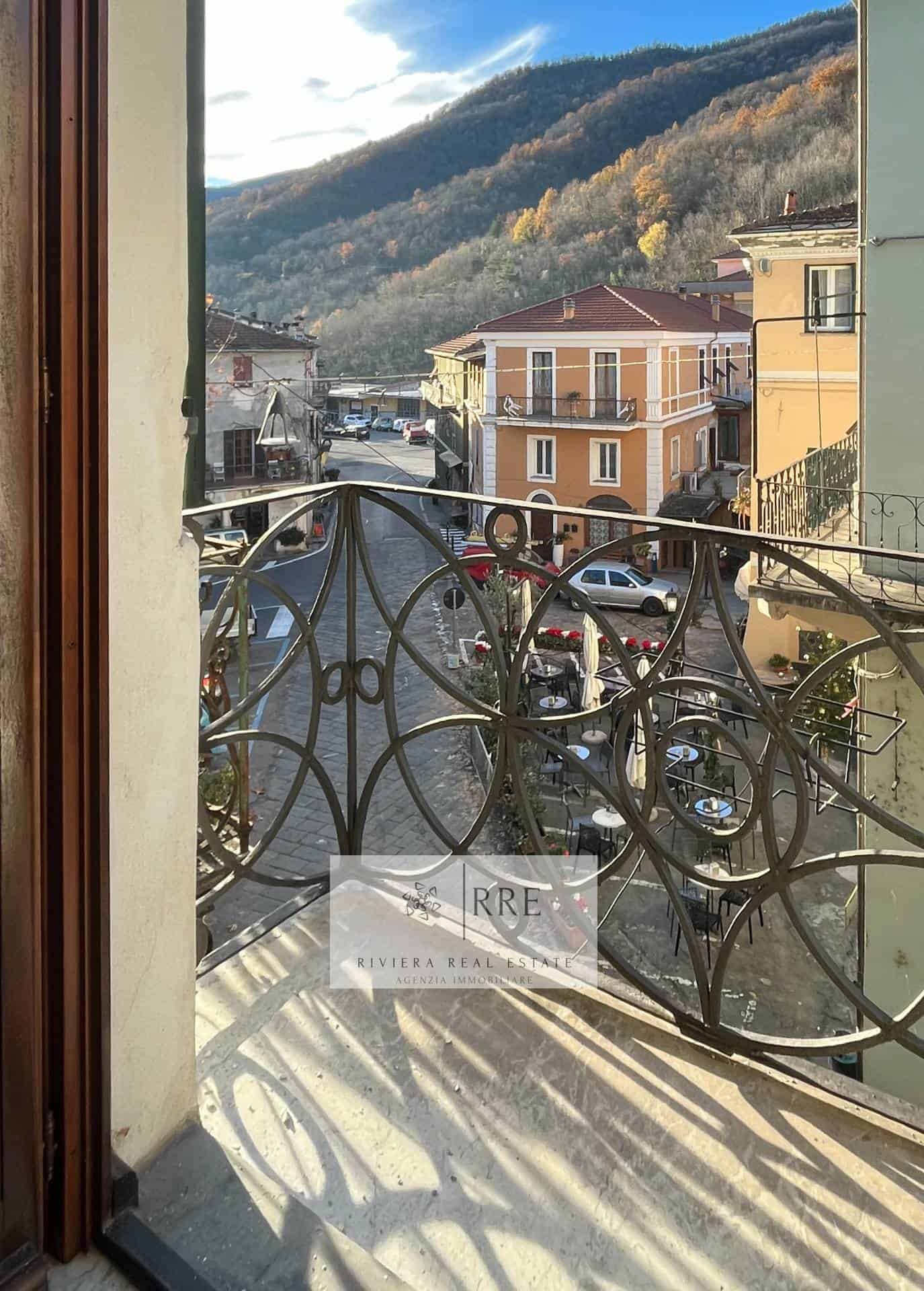 View from the balcony in Pieve di Teco — actual outlook from the property.