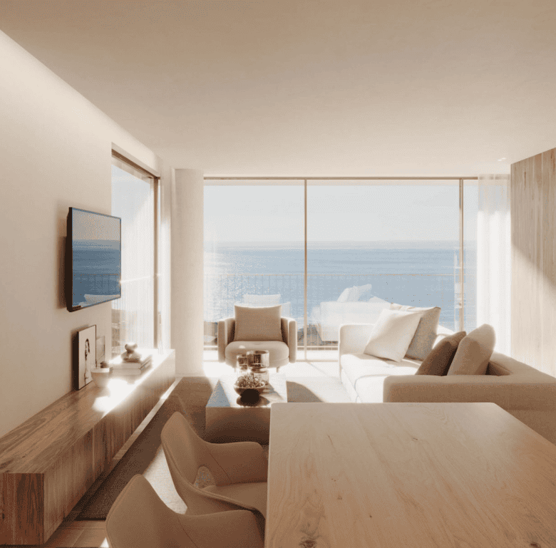 Bright living room with sea view in Porto, Portugal.