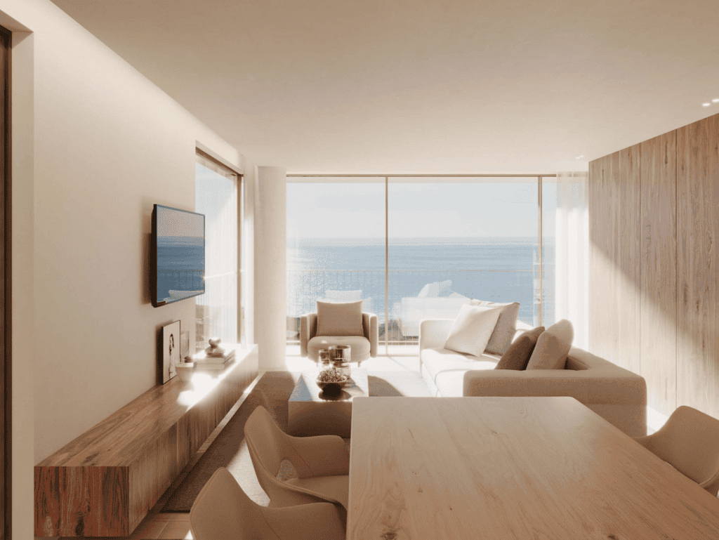 Bright living room with sea view in Porto, Portugal.