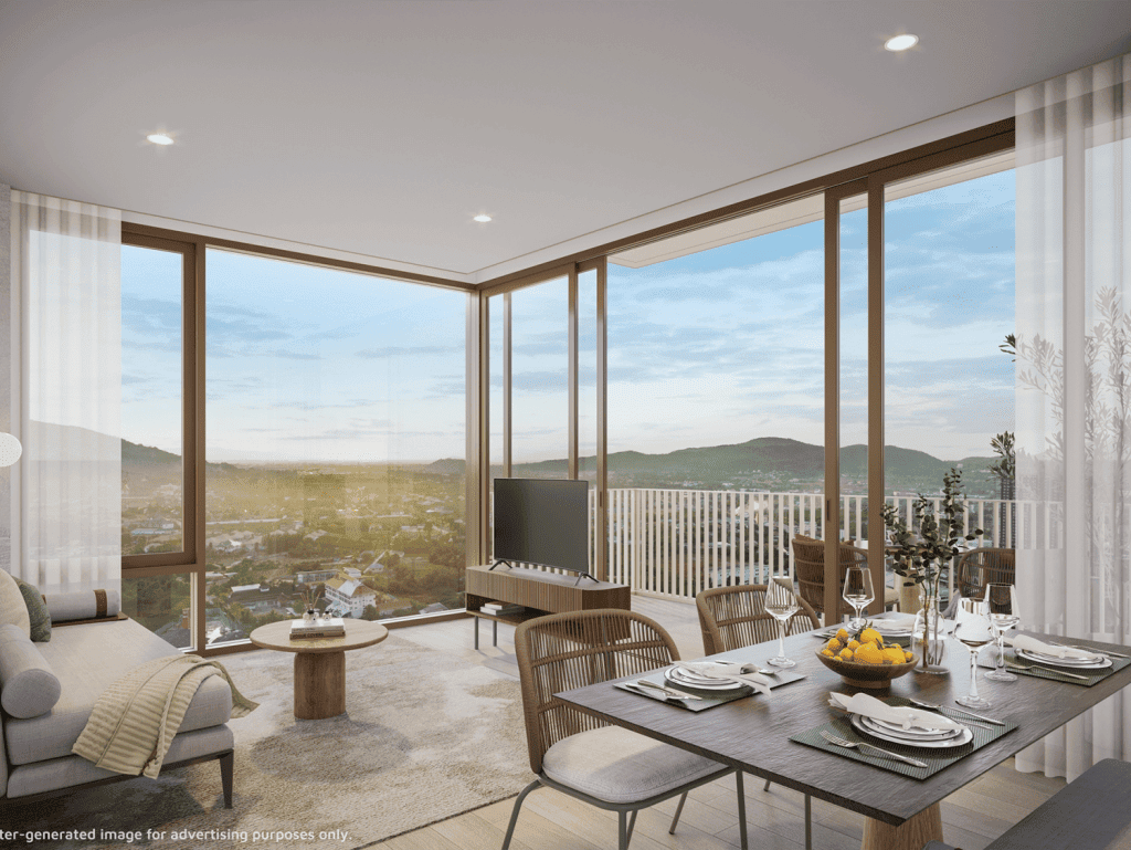 Hua Hin apartment featuring large glass windows with panoramic views of the surrounding landscape.