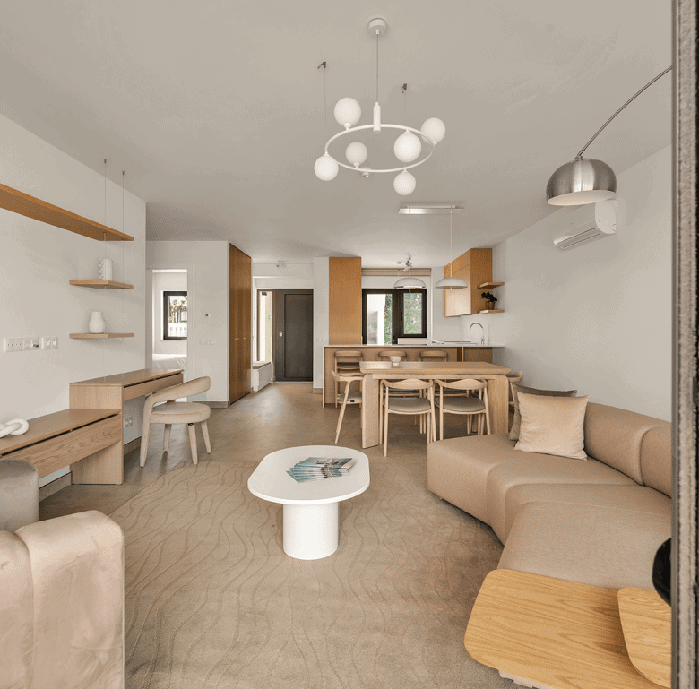 Bright, spacious living room with contemporary furniture in Carvoeiro, Algarve.