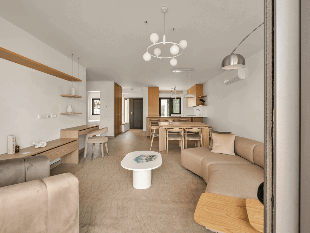 Bright, spacious living room with contemporary furniture in Carvoeiro, Algarve.