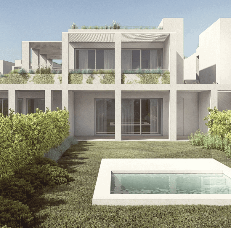 Modern Algarve villa with private pool and lush garden.