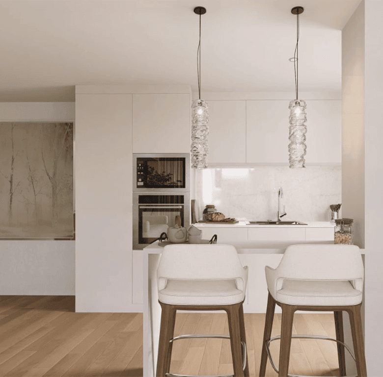 Heritage - Coimbra, Portugal: Modern kitchen with minimalist design, white cabinetry, and elegant pe.