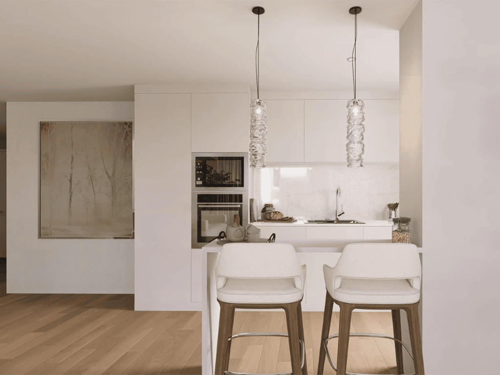Heritage - Coimbra, Portugal: Modern kitchen with minimalist design, white cabinetry, and elegant pe.