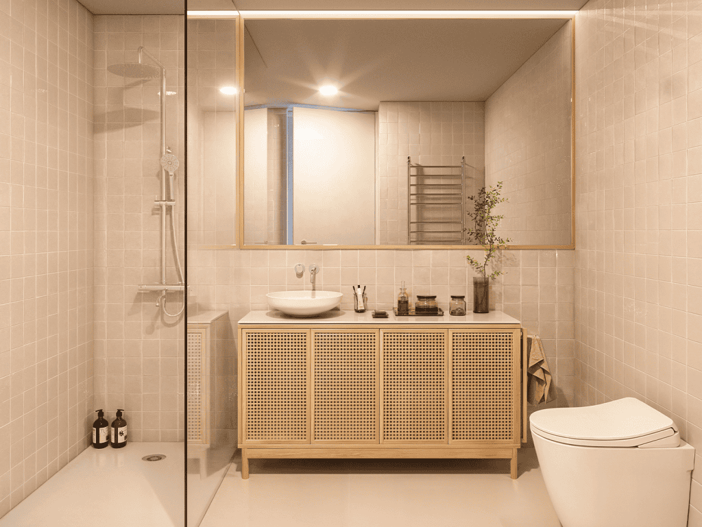 Bright Lisbon bathroom with contemporary decor and natural light.