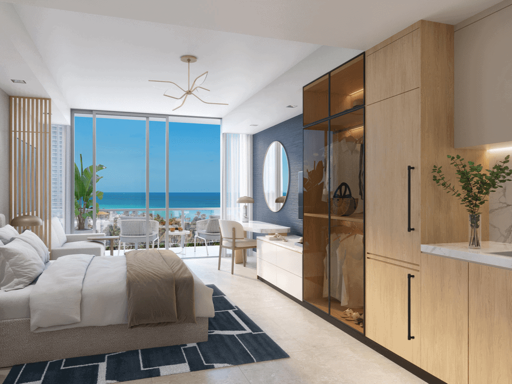 Modern Miami condo with stunning ocean views and stylish interior design.