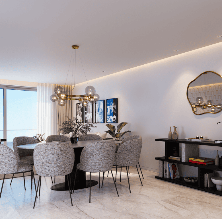 Contemporary dining space in Ribeira Brava, Madeira, Portugal, featuring elegant furniture and sceni.