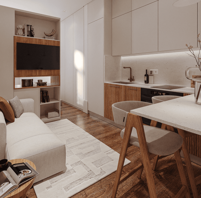 Bright living room with contemporary decor in Matosinhos, Portugal. Perfect for relaxing and enjoyin.