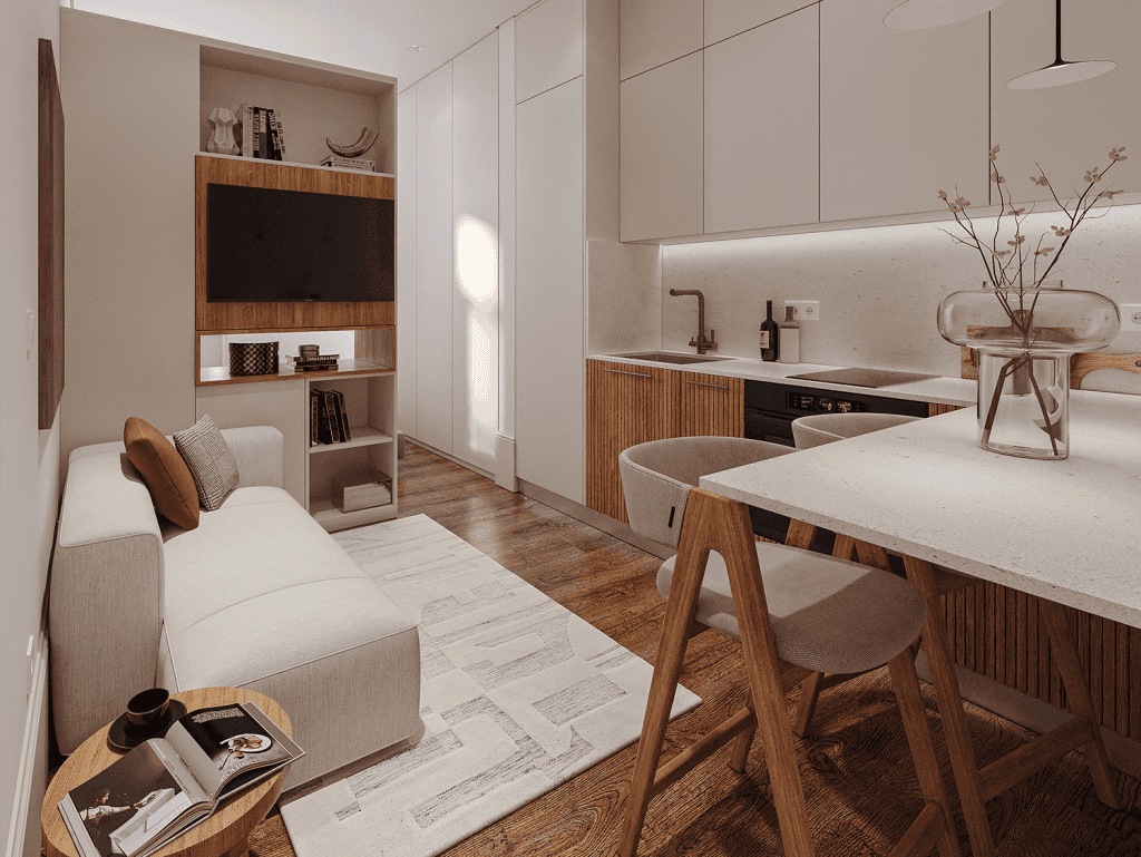 Bright living room with contemporary decor in Matosinhos, Portugal. Perfect for relaxing and enjoyin.