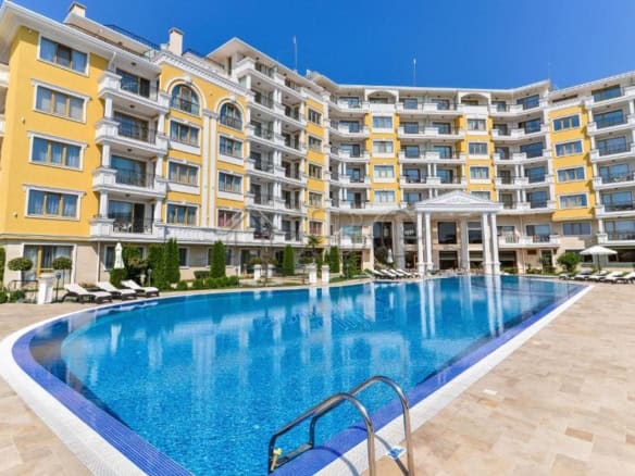 Furnished 1-bedroom apartment at Villa Florence, St.Vlas with pool view and modern amenities.