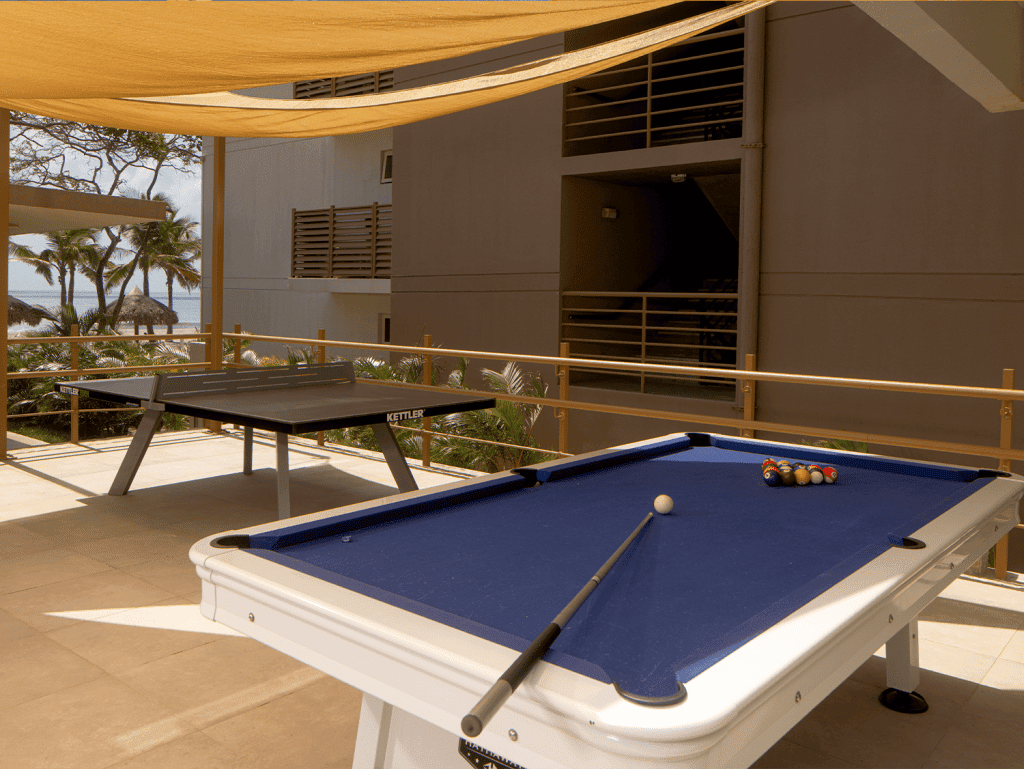 Pool table and ping pong on balcony at Surfside, Playa Caracol, Panama.