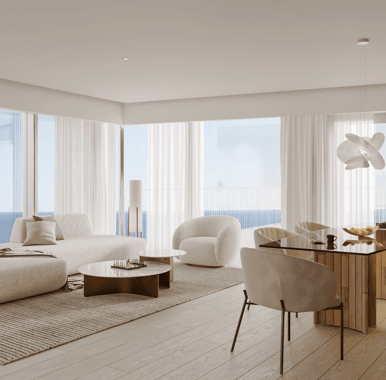 Sea view apartment in Porto, Portugal with bright, spacious living area and contemporary furnishings.