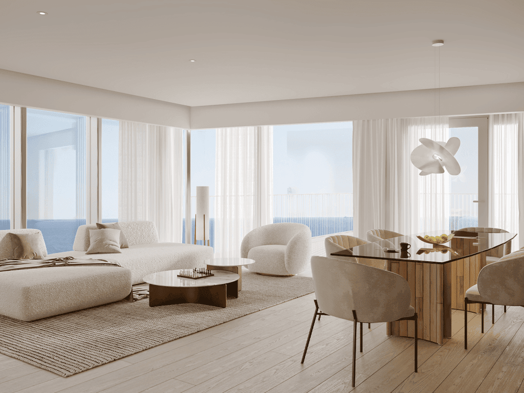 Sea view apartment in Porto, Portugal with bright, spacious living area and contemporary furnishings.