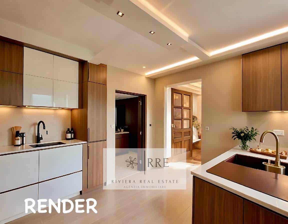 Modern kitchen with wooden cabinets and sleek design.