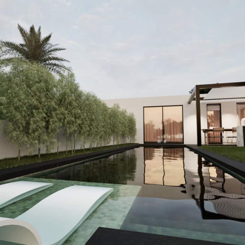 Contemporary villa with private pool and lush garden in Setubal, Portugal.