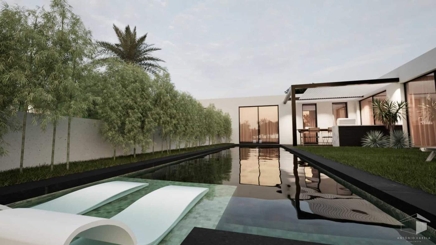 Contemporary villa with private pool and lush garden in Setubal, Portugal.
