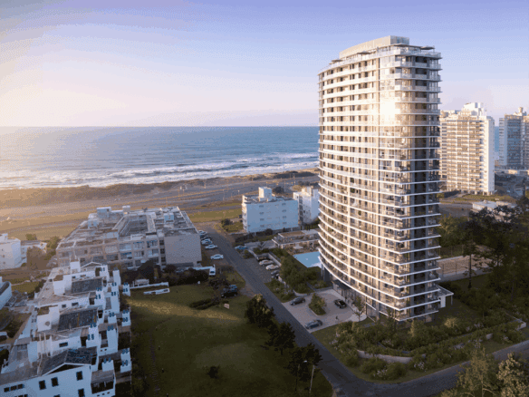 Luxury high-rise building overlooking the Atlantic Ocean in Punta Del Este, Uruguay.