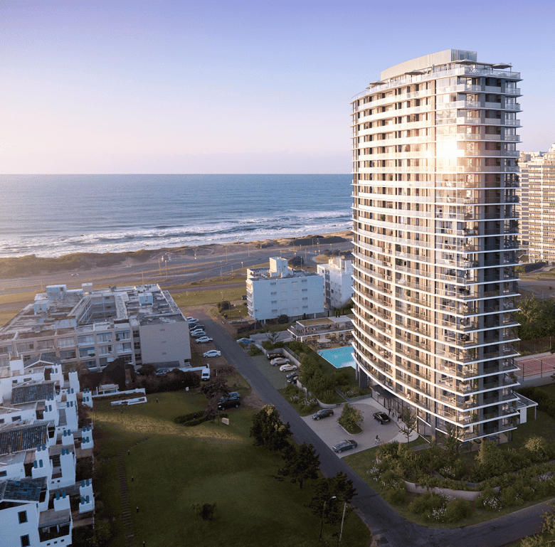 Luxury high-rise building overlooking the Atlantic Ocean in Punta Del Este, Uruguay.