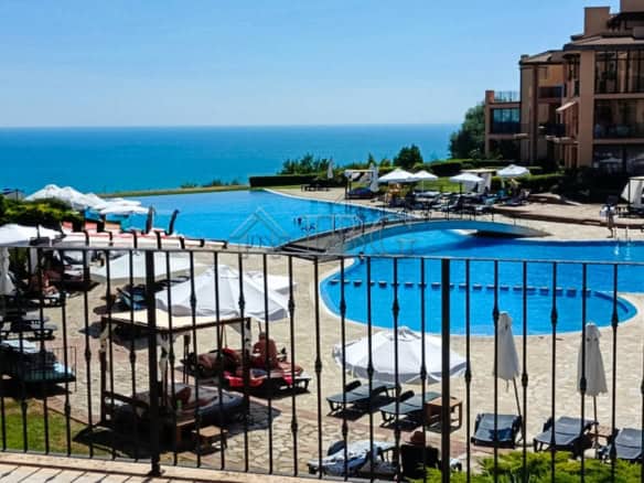 Sea view 2-bedroom apartment with pool access at Kaliakria Resort, offering stunning ocean vistas an.