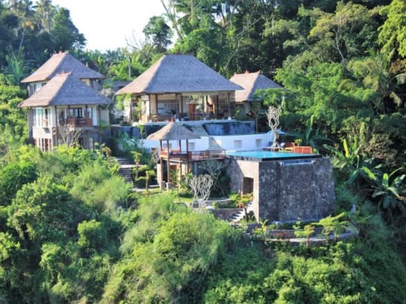 Elegant 5-bed Amori Villas in Ubud Bali for sale, offering privacy, luxury, and stunning jungle surr.
