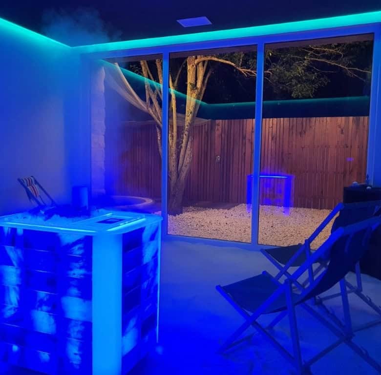Luxury Finca Vivaldi Hotel for Sale in Leon, Spain with modern outdoor lighting.