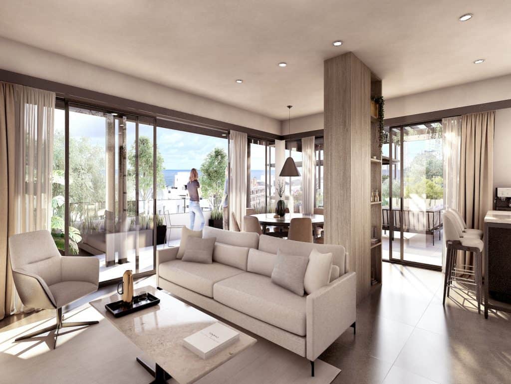 Spacious living room with large windows offering scenic views in Altos, Punta del Este, Uruguay. Bri.