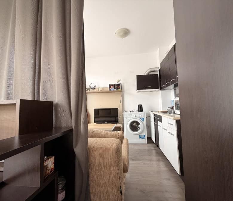 Bright top floor apartment with a large terrace, 39 sq.m., sunny day, near Sunny Beach.