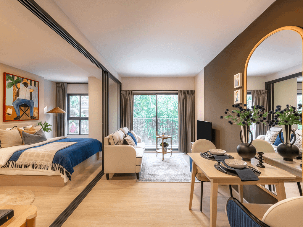 Cozy interior of a cabana in Hua Hin with stylish decor and natural light.