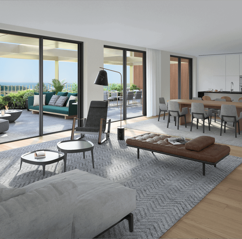 Modern Porto apartment with sea views and spacious living area.