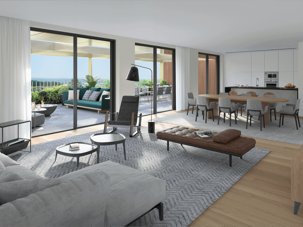 Modern Porto apartment with sea views and spacious living area.