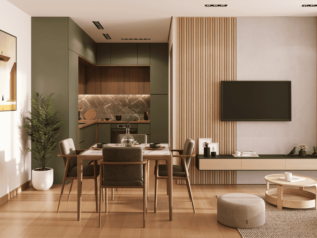 Stylish Panama City apartment interior with dining and living space.