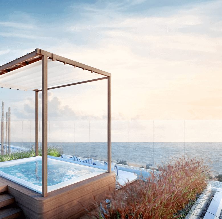 Luxury hot tub overlooking the ocean in Hua Hin, Thailand, perfect for relaxation and enjoying stunn.
