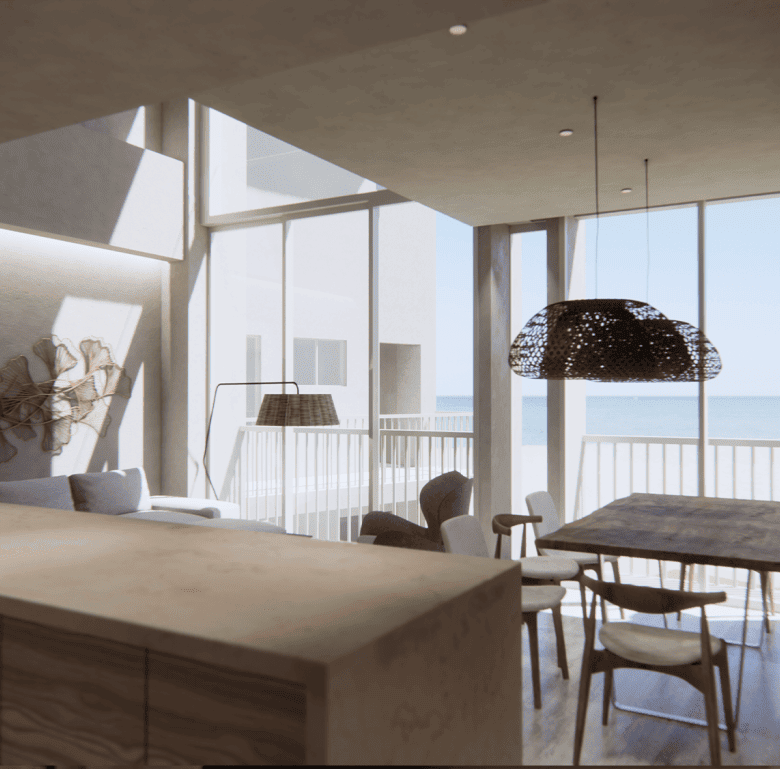 Bright interior with ocean views in Alma, Bucerias, Mexico. Spacious living area with stylish furnit.