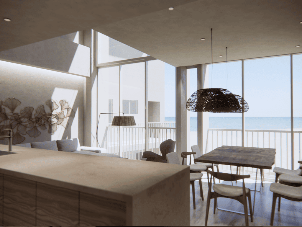 Bright interior with ocean views in Alma, Bucerias, Mexico. Spacious living area with stylish furnit.
