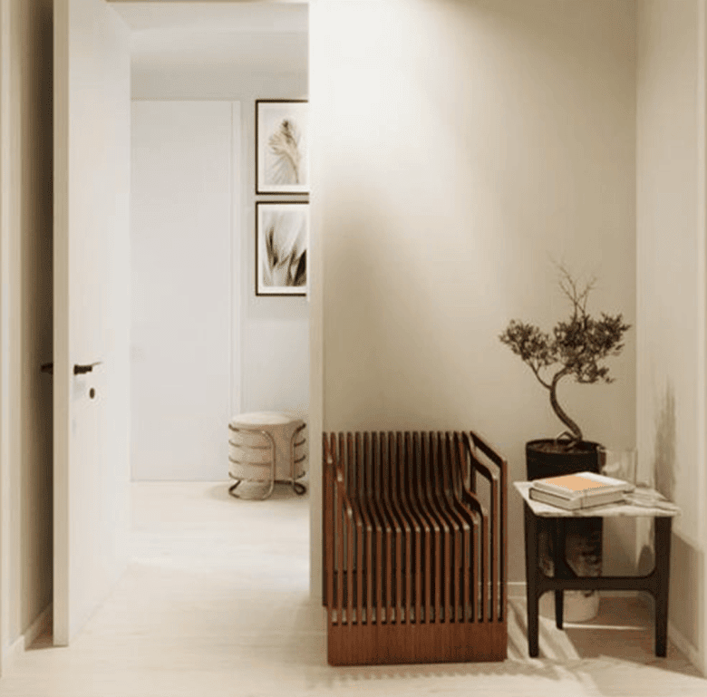 Elegant Porto apartment interior with minimalist decor and natural light.