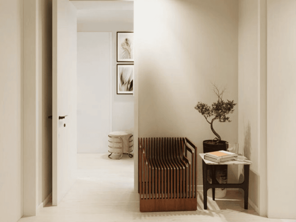 Elegant Porto apartment interior with minimalist decor and natural light.