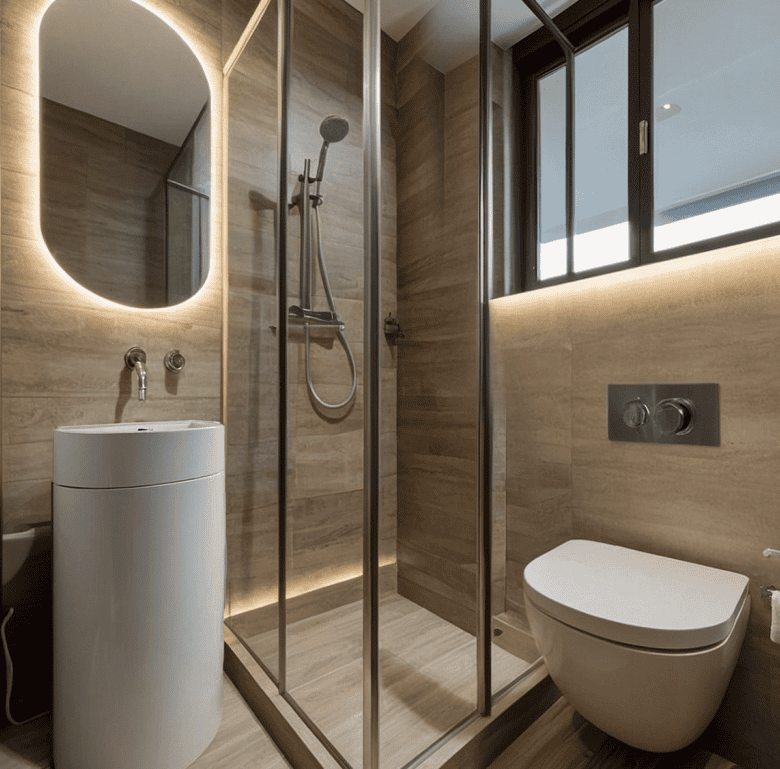 Contemporary bathroom in Portside Residences, Athens, Greece, featuring sleek design and modern amen.