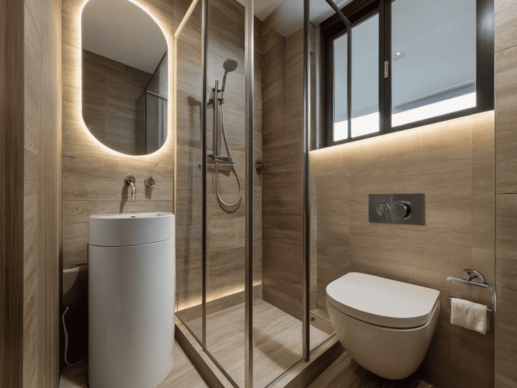 Contemporary bathroom in Portside Residences, Athens, Greece, featuring sleek design and modern amen.