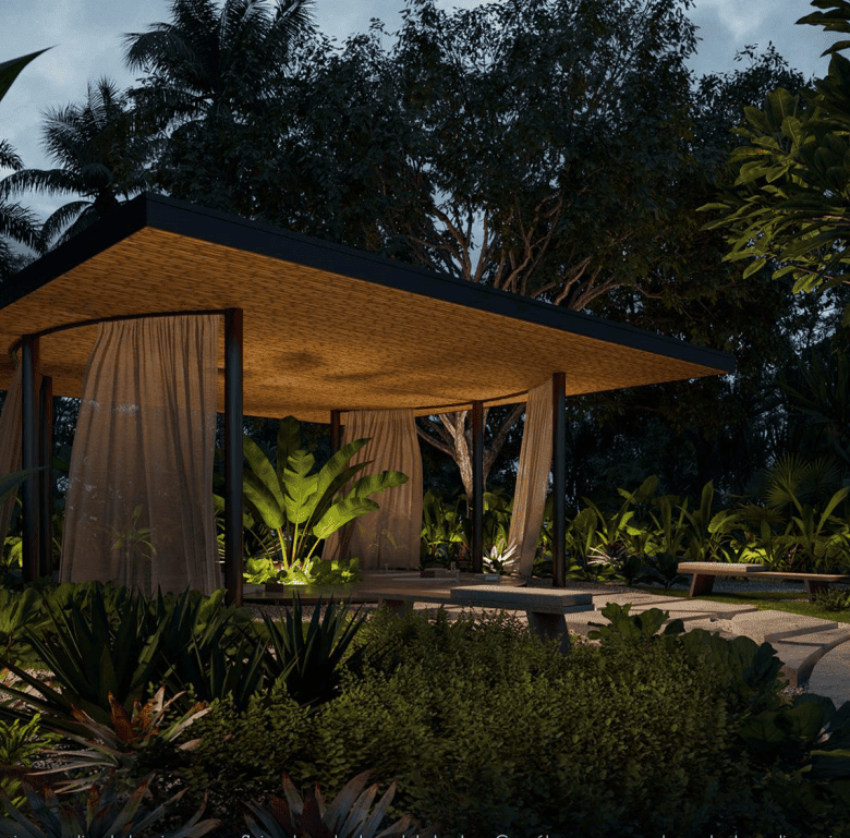 Serene garden pavilion in Santa Teresa, Nicoya Peninsula, Costa Rica.