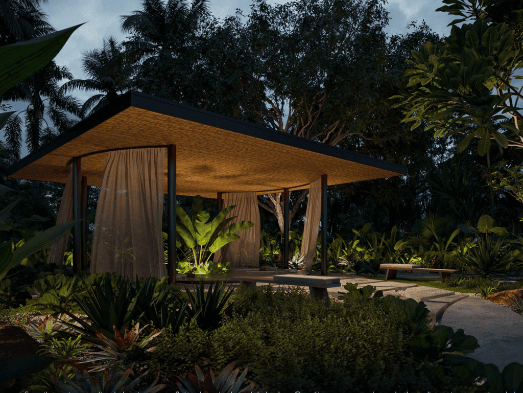 Serene garden pavilion in Santa Teresa, Nicoya Peninsula, Costa Rica.